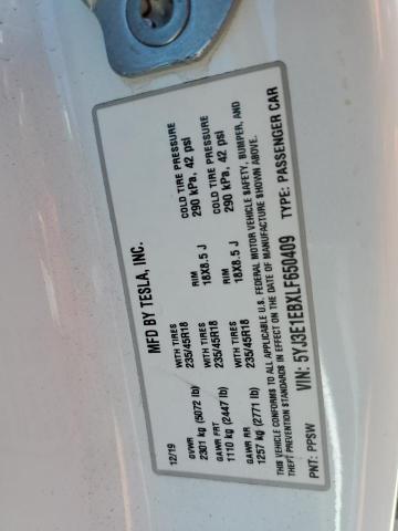5YJ3E1EBXLF650409 - 2020 TESLA MODEL 3 WHITE photo 13