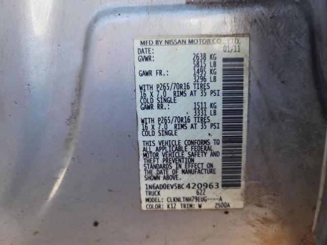 1N6AD0EV5BC420963 - 2011 NISSAN FRONTIER S SILVER photo 12