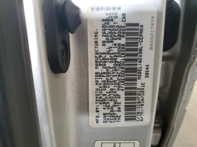 4T1BE32K03U118388 - 2003 TOYOTA CAMRY LE SILVER photo 12