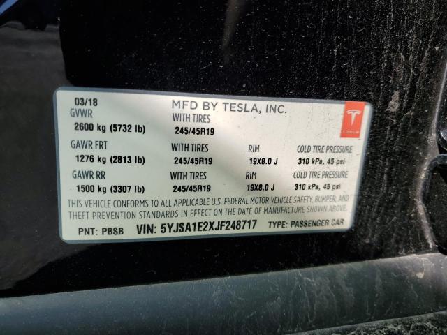 5YJSA1E2XJF248717 - 2018 TESLA MODEL S Սև լուսանկար 13