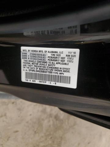5FNRL5H62BB021599 - 2011 HONDA ODYSSEY EXL BLACK photo 14