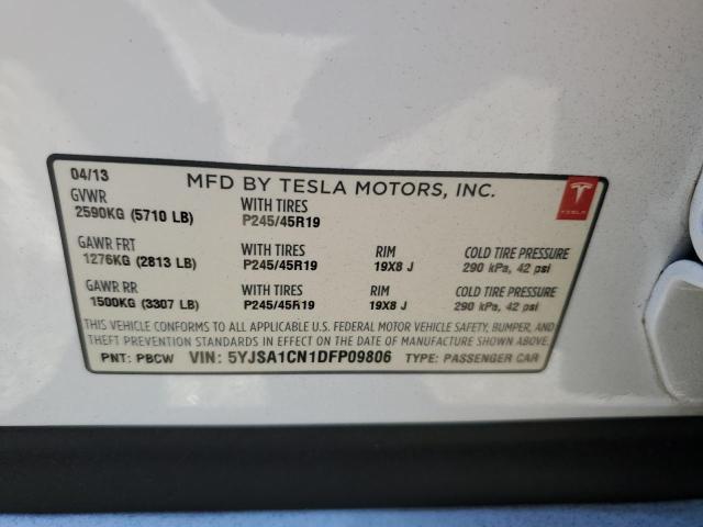 5YJSA1CN1DFP09806 - 2013 TESLA MODEL S WHITE photo 12