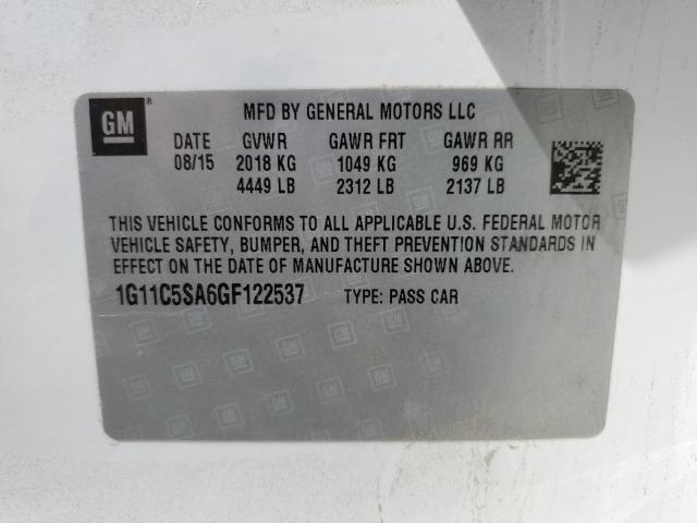 1G11C5SA6GF122537 - 2016 CHEVROLET MALIBU LIM LT 白色 照片 12