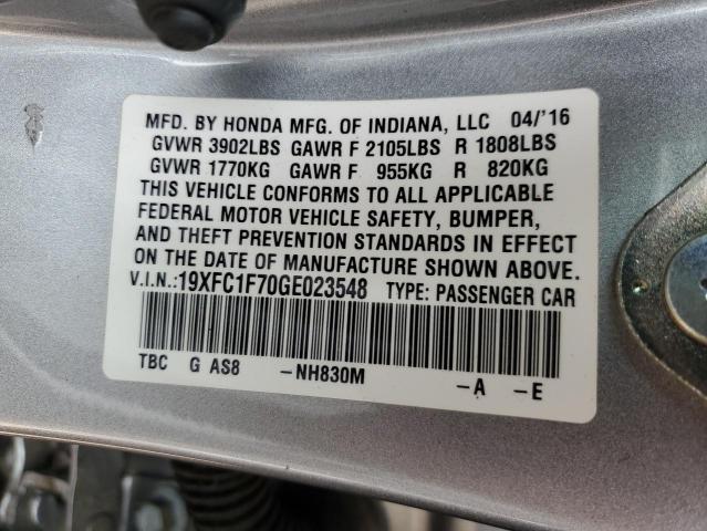 19XFC1F70GE023548 - 2016 HONDA CIVIC EXL 银色 照片 12