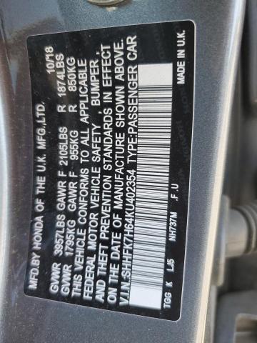 SHHFK7H64KU402354 - 2019 HONDA CIVIC EX رمادي صورة 12