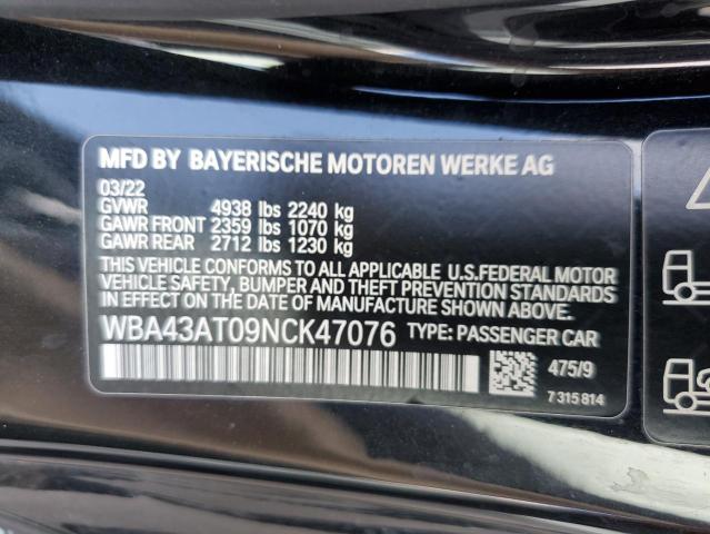 WBA43AT09NCK47076 - 2022 BMW 430XI BLACK photo 13