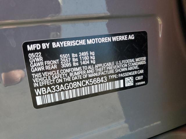 WBA33AG08NCK56843 - 2022 BMW 530XE GRAY photo 12