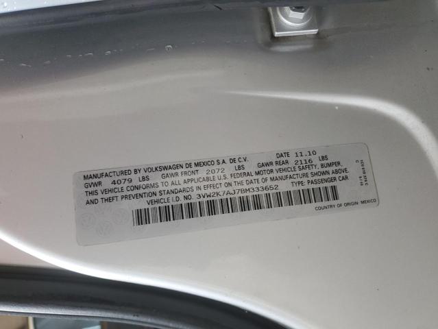3VW2K7AJ7BM333652 - 2011 VOLKSWAGEN JETTA BASE SILVER photo 12