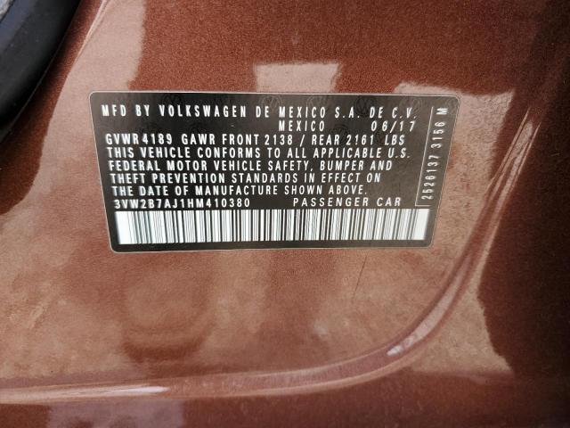 3VW2B7AJ1HM410380 - 2017 VOLKSWAGEN JETTA S Коричневий фото 12