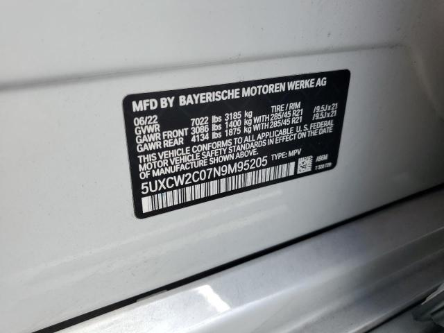 5UXCW2C07N9M95205 - 2022 BMW X7 XDRIVE40I WHITE photo 13