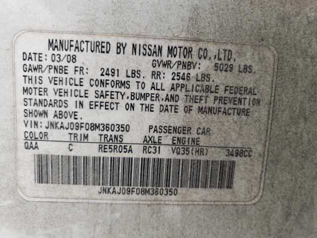 JNKAJ09F08M360350 - 2008 INFINITI EX35 BASE WHITE photo 14
