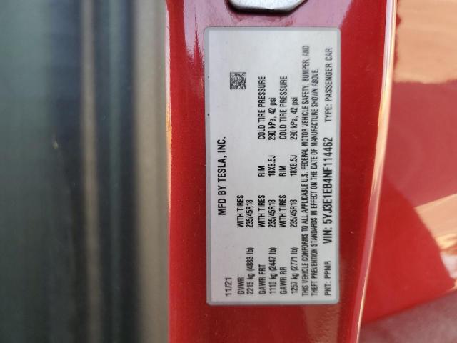 5YJ3E1EB4NF114462 - 2022 TESLA MODEL 3 Qırmızı foto 13
