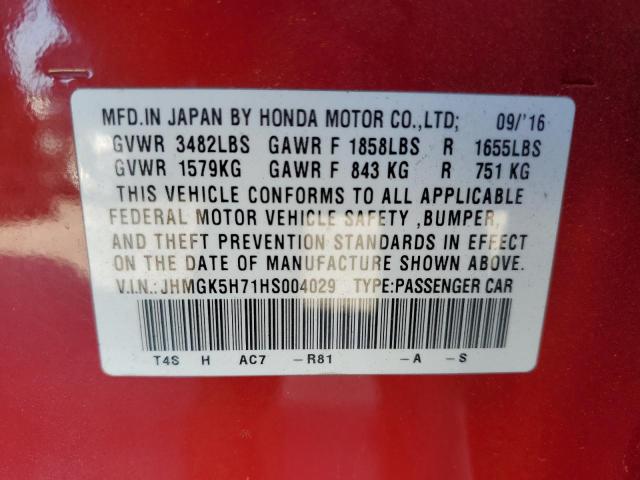 JHMGK5H71HS004029 - 2017 HONDA FIT EX RED photo 13