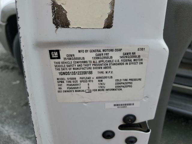 1GNDS13S122208188 - 2002 CHEVROLET TRAILBLAZE WHITE photo 13