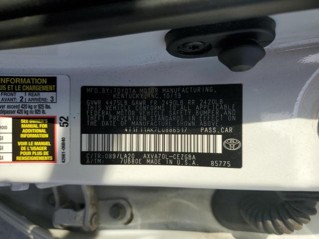 4T1F11AK7LU886517 - 2020 TOYOTA CAMRY XLE თეთრი ფოტო 12
