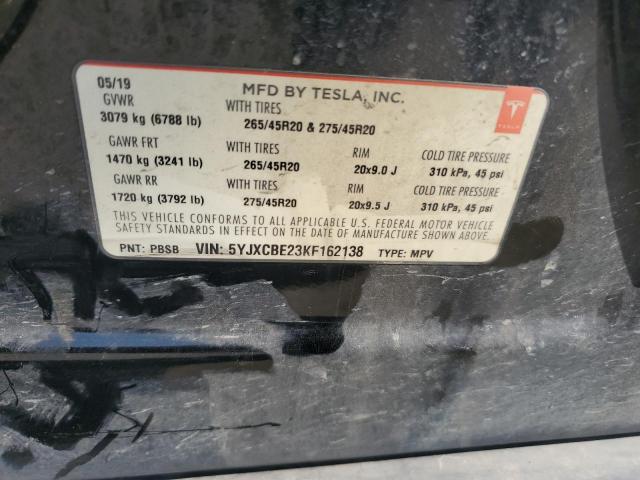 5YJXCBE23KF162138 - 2019 TESLA MODEL X 黑色 照片 13