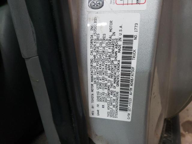 5TEUU42N05Z042536 - 2005 TOYOTA TACOMA ACCESS CAB ვერცხლისფერი ფოტო 12