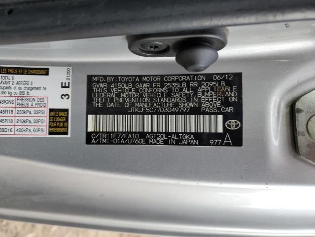 JTKJF5C77D3049797 - 2013 TOYOTA SCION TC 银色 照片 12