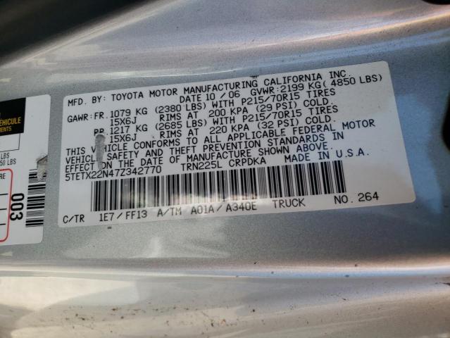 5TETX22N47Z342770 - 2007 TOYOTA TACOMA ACCESS CAB ვერცხლისფერი ფოტო 13