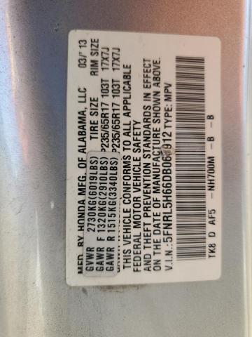 5FNRL5H66DB060912 - 2013 HONDA ODYSSEY EXL Արծաթագույն լուսանկար 13