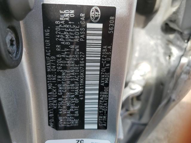 4T1B11HK6KU786427 - 2019 TOYOTA CAMRY L 银色 照片 24