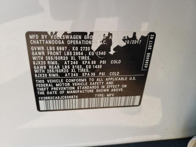 1V2RR2CA5JC536874 - 2018 VOLKSWAGEN ATLAS SEL Белый фото 13