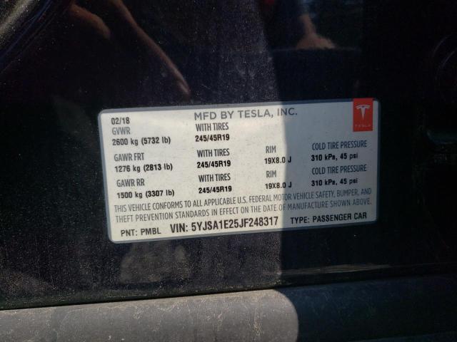 5YJSA1E25JF248317 - 2018 TESLA MODEL S Siyah fotoğraf 12