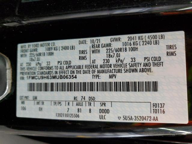 1FMCU9H63MUB06354 - 2021 FORD ESCAPE SEL BLACK photo 13