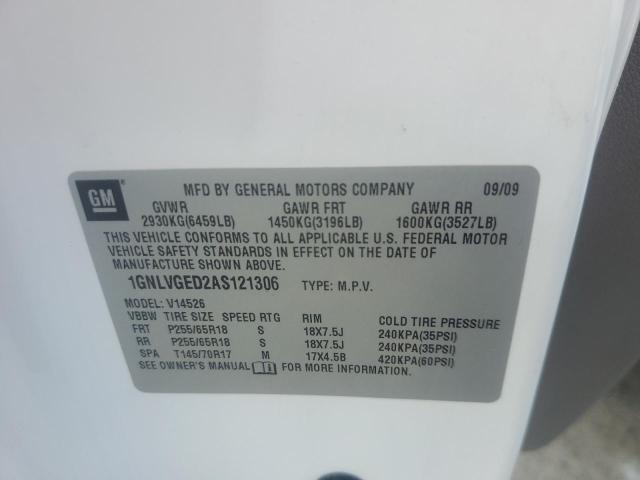 1GNLVGED2AS121306 - 2010 CHEVROLET TRAVERSE LT 白色 照片 12