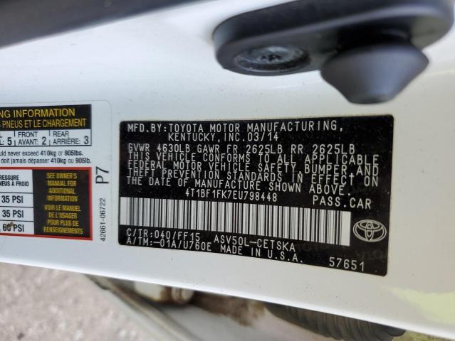 4T1BF1FK7EU798448 - 2014 TOYOTA CAMRY L WHITE photo 12