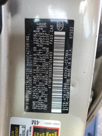 4T1BF3EK6BU704469 - 2011 TOYOTA CAMRY BASE GOLD photo 13