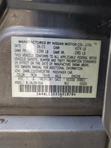 1N4BL11D35N918784 - 2005 NISSAN ALTIMA SE GRAY photo 12