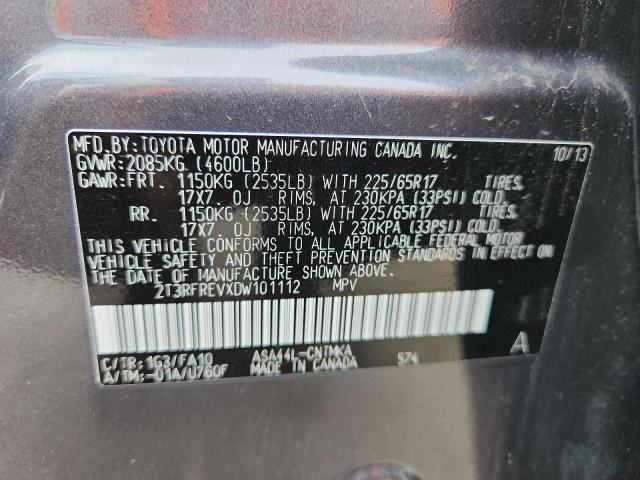 2T3RFREVXDW101112 - 2013 TOYOTA RAV4 XLE GRAY photo 12
