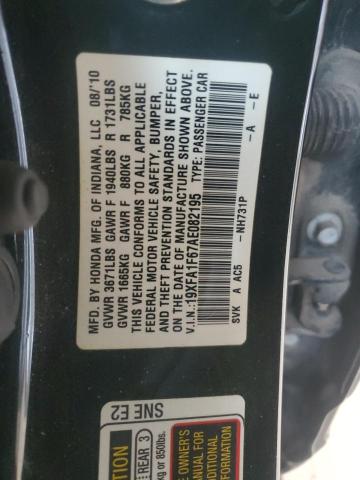 19XFA1F67AE082195 - 2010 HONDA CIVIC LX-S შავი ფოტო 12