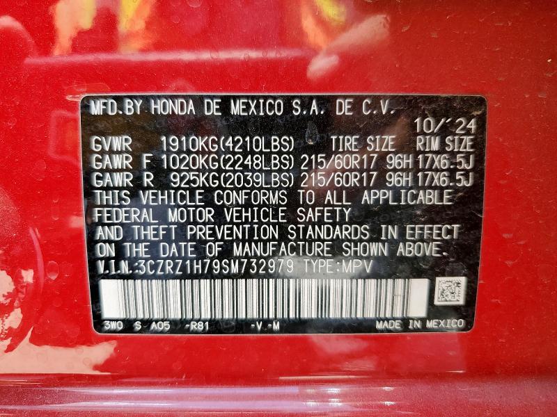3CZRZ1H79SM732979 - 2025 HONDA HR-V EXL RED photo 12