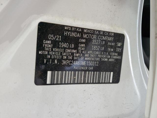 3KPC24A61ME150312 - 2021 HYUNDAI ACCENT SE WHITE photo 13