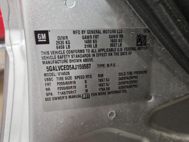 5GALVCED5AJ159587 - 2010 BUICK ENCLAVE CXL Արծաթագույն լուսանկար 14