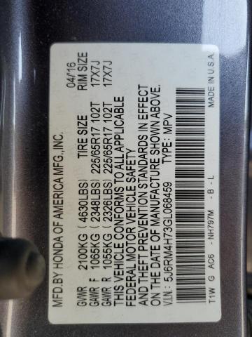 5J6RM4H73GL068459 - 2016 HONDA CR-V EXL ნაცრისფერი ფოტო 13