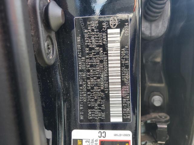 4T1BZ1FB5KU002671 - 2019 TOYOTA AVALON XLE Черный фото 12