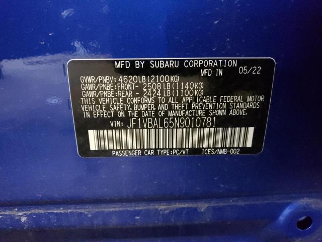 JF1VBAL65N9010781 - 2022 SUBARU WRX LIMITED BLUE photo 13