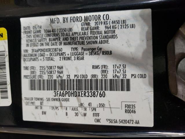 3FA6P0HDXER338760 - 2014 FORD FUSION SE BLACK photo 12