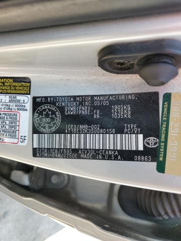 4T1BE32K35U080156 - 2005 TOYOTA CAMRY LE SILVER photo 12