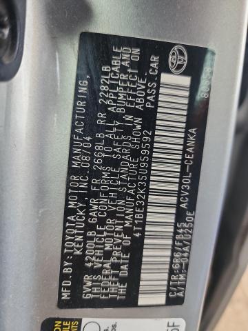 4T1BE32K35U959592 - 2005 TOYOTA CAMRY LE 灰色 照片 12