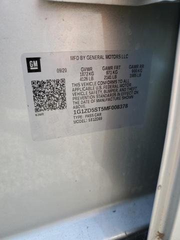 1G1ZD5ST5MF008378 - 2021 CHEVROLET MALIBU LT SILVER photo 12