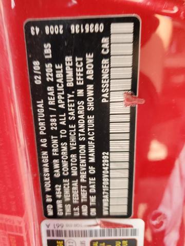 WVWBA71F08V042992 - 2008 VOLKSWAGEN EOS TURBO Czerwony zdjęcie 12