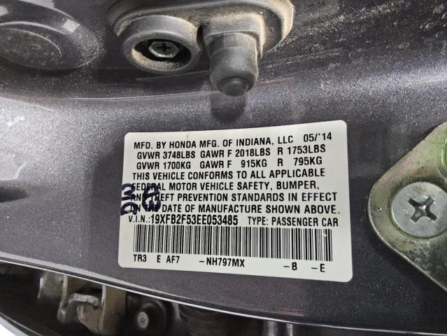 19XFB2F53EE053485 - 2014 HONDA CIVIC LX GRAY photo 12