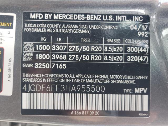 4JGDF6EE3HA955500 - 2017 MERCEDES-BENZ GLS 450 4MATIC GRAY photo 13