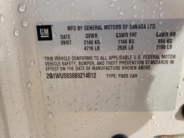 2G1WU583889214612 - 2008 CHEVROLET IMPALA LTZ BEIGE photo 12