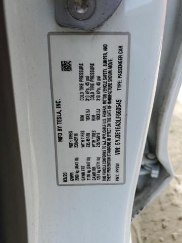 5YJ3E1EA3LF660545 - 2020 TESLA MODEL 3 WHITE photo 12