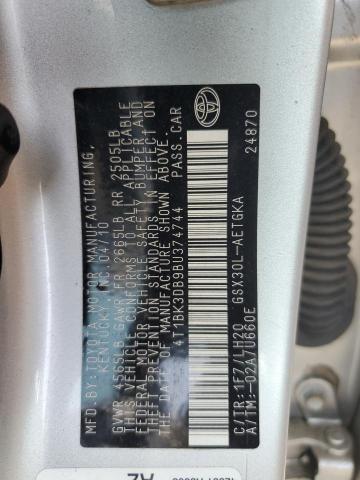 4T1BK3DB9BU374744 - 2011 TOYOTA AVALON BASE SILVER photo 12